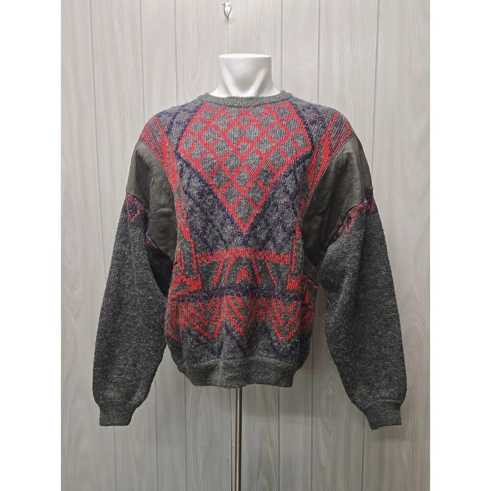 Mark Elliot | Vintage Knit Sweater with Red and Gray Patterns